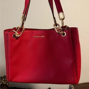 Michael Kors Red Shoulder Bag with Gold Accents